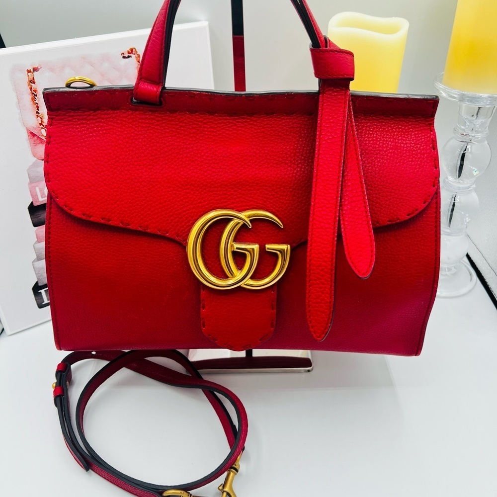Gucci GG Marmont Top Handle Bag with Crossbody Strap and COA